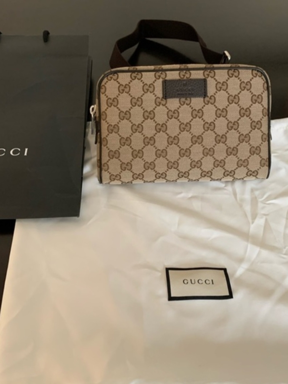 Gucci Brown/Beige GG Supreme Belt Bag..Worn 1x